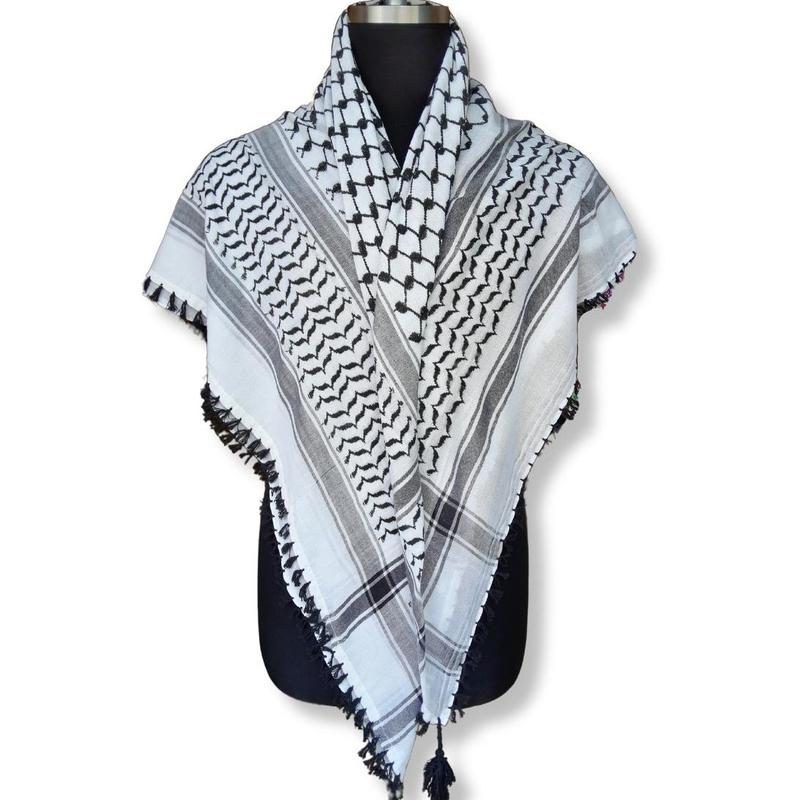 Cotton Woven Classic Keffiyeh/Kuffiyeh Black and White Traditional Original Patterns Palestine Scarf Shemagh