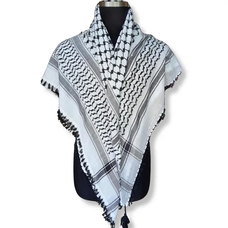 Cotton Woven Classic Keffiyeh/Kuffiyeh Black and White Traditional Original Patterns Palestine Scarf Shemagh