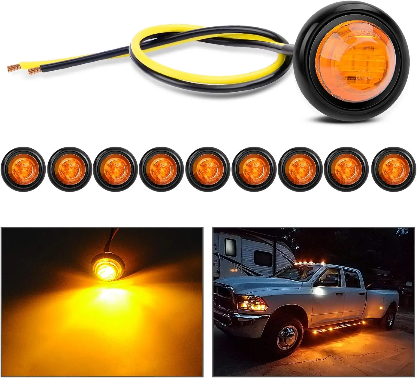 Nilight 10 PCS 3/4” Round Clearance LED Front Rear Side Indicator Bullet Marker Light for Truck RV Car Bus Trailer Van Caravan Boat (12V, Amber) Lightbar, Led Lights Car, Side Markers Underglow Car