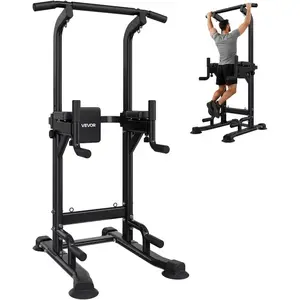 VEVOR Pull Up Bar, 330 LBS Power Tower Dip Station, Workout Dip Station with H - Shaped Stable Base Back Pad, Adjustable 12 Level Height Free Standing Chin Up Bar for Back, 4 - Level Adjustable Back Pad