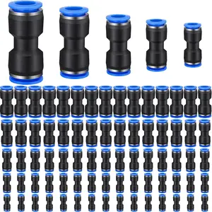 100 Pcs Quick Connect Air Hose Fittings 1/8", 1/4", 5/16", 3/8", 1/2" Straight Push Metric Connectors Quick Release Plastic Pneumatic Air Line Fittings for Tube, Truck, Automotive, 2 Way