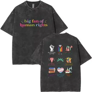 Human Rights Hoodie - “Big Fan of Human Rights” Washed Cotton Sweatshirt, Unisex Oversized Streetwear, Social Justice Graphic Top