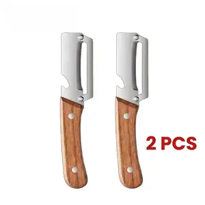 Stainless Steel Sharp Peeler with Wooden Non-Slip Ergonomic Handle, Built-In Bottle Opener, Long-Lasting Construction for Fruits & Vegetables, Essential Kitchen Tool