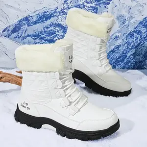 BDHJYDB Men'S Trendy Comfortable Outdoor Snow Boots - 55021, White Faux Lined, Durable PVC Sole, EVA Cushioned Insole, Lace-Up Closure for Winter & Casual Wear, Winter Boots, Cold Weather Gear, Casual Style Footwear, EVA Cushioned Sole
