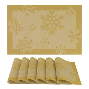 REGALWOVEN Fall Placemats 6pcs Plastic Placemats for Dining Table Decor, Washable Kitchen Table Mat with Snowflake Pattern 17.7*11.8inch Gold