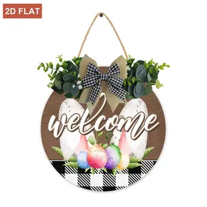 Funny Easter Spring Bunny Rabbit Decor Welcome Sign for Home Room Front Door Decorations, Spring Farmhouse Decor for Home Room Porch Easter Gifts, 12 inch Round Wooden Door Hanging Sign