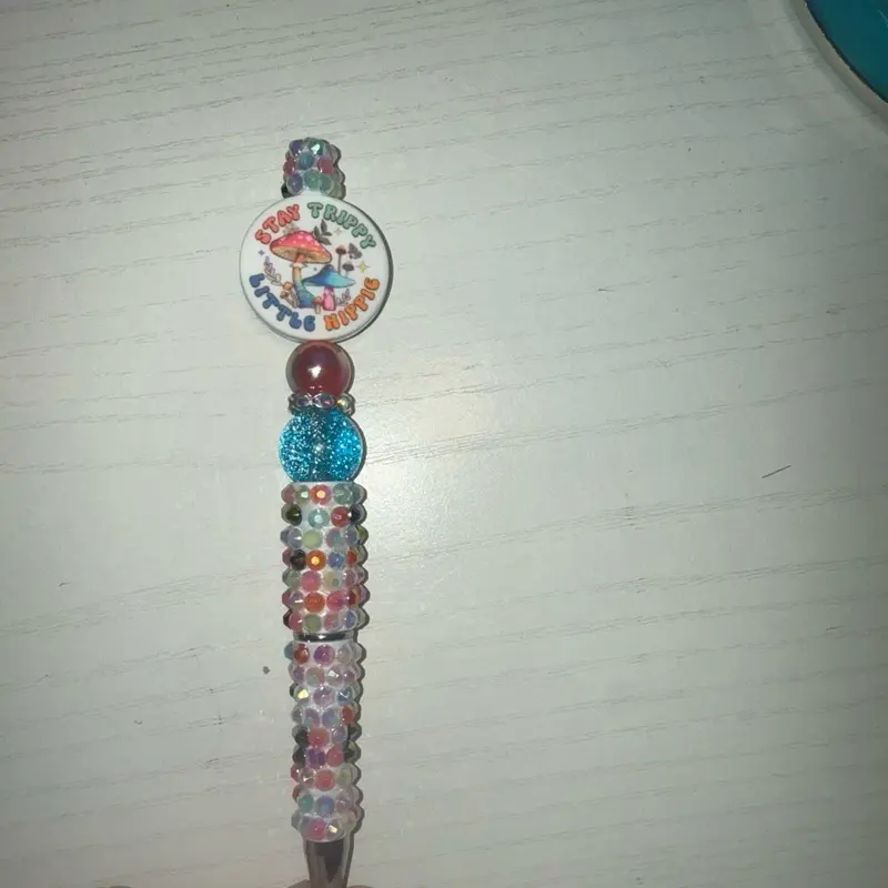 Stay Trippy Little Hippie Pen with Colorful Beads and Mushroom Design for Fun Writing