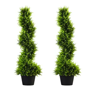 Artificial Cedar Boxwood Topiary Tree Set of 2 - 39 Inch Tall Spiral Trees for Indoor & Outdoor Decor with Adjustable Shaping & Long Lasting Greenery