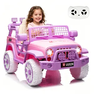 【Best Gift】12V Kids Electric Ride On Truck, Pink 4WD Ride On Car with Remote Control, LED Lights, Bluetooth, Music, Safety Belt, Battery Powered Ride On Toy for Girls, 3 Speeds, Gift for Kids 3-8
