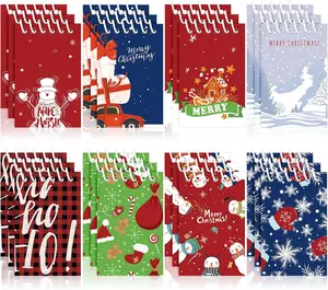 24 Pieces Christmas Mini Spiral Notepads, Christmas Theme Mini Memo Pad Snowman Merry Christmas Pattern Notebooks for Kids Gift, Xmas Party 8 Patterns