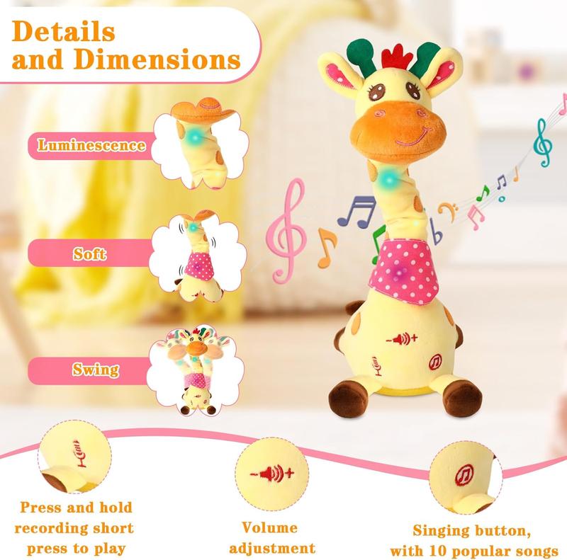 Valentine's Day Gifts Dancing Talking Giraffe Toys - Electronic Rattle for Kids - Repeat Mimicking - Musical Sensory Plush Toy - Ideal Gift for Children's Day Birthday Christmas