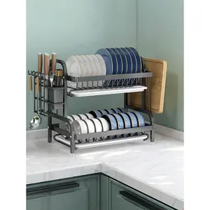 1pc Kitchen Storage Rack Dish Plate Drain Shelf Multifunctional Bowl Organizer Utensils Holder Cabinet
