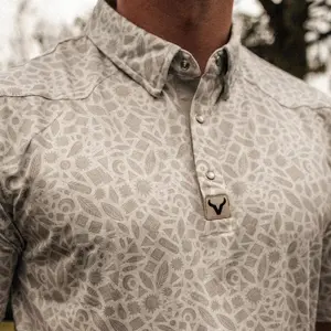 verxil Western Pearl Snap Polo - Tribal Board White