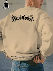 【Plus Size】 Letter Print Drop Shoulder Sweatshirt, Men's Casual Regular Fit Long Sleeve Round Neck Pullover for Fall & Winter, Men's Clothes for Daily Wear, Graphic Sweatshirts