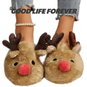 【New style】2025 Christmas Women's Cute Reindeer Antlers House Slippers - Funny Christmas Deer Horn Ear Indoor Home Shoes - Slide, Walking Shoes