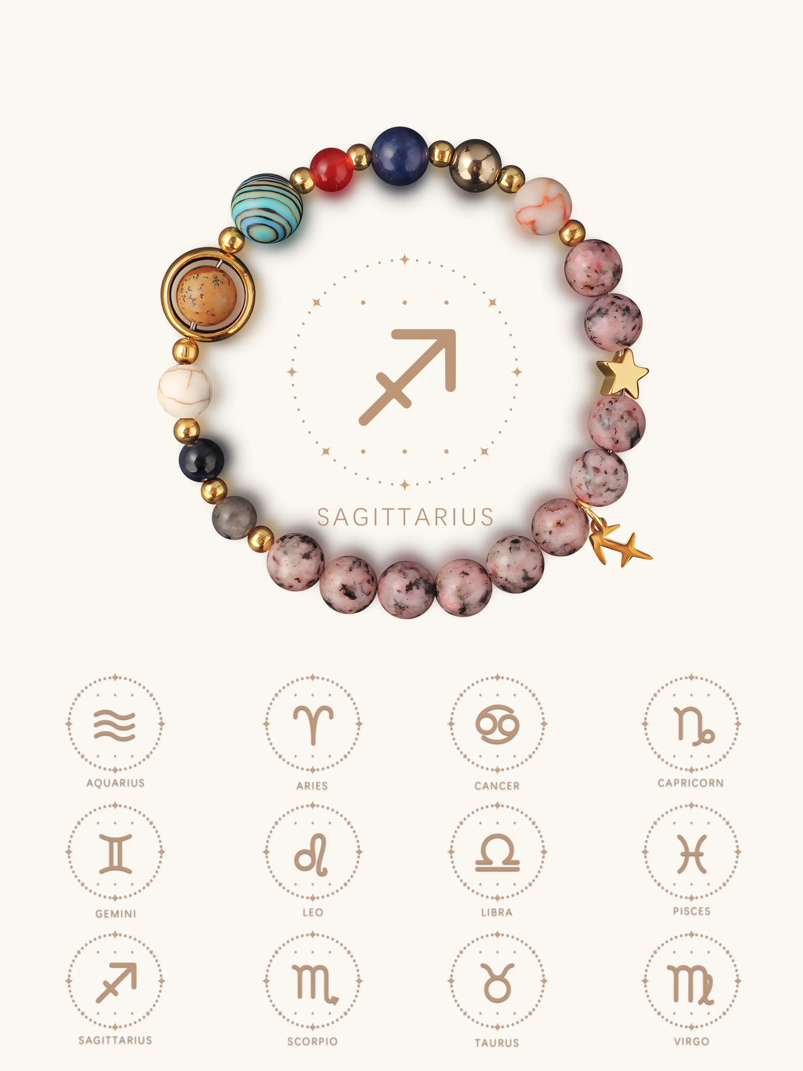 12 Constellations Natural Crystal Bracelet, Fashionable Simple and Casual Bracelet, Suitable for Wearing at Any Time, Birthday Gift