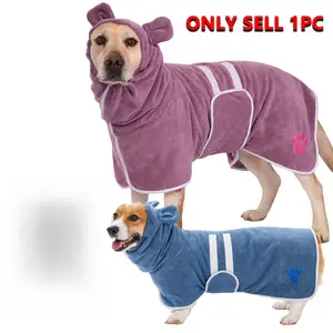 【SummerVibes】Cute Embroidered Bear Ear Dog Bathrobe, Quick-Drying Absorbent Towel Robe for Medium & Large Dogs, Super Soft Pet Grooming Robe
