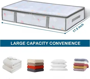 2 Pack Under Bed Storage Containers Bins 35L 55L 60L Humid Proof Plastic Underbed Storage Bins Clothes Quilt Blanket Organizer with Reinforced Handles for Easy Carry Smooth Large Capacity Zippered Storage Box Set Nature Transparent