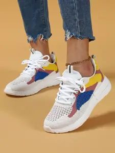 Women's Breathable Flyknit Casual Running Shoes, Lightweight Eva Sole, Round Toe Low Top Sneakers for All Seasons