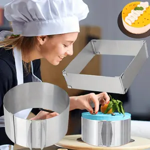 2PCS Square & Round Adjustable Cake Mould, 6-12 Inch Stainless Steel Cake Tin Cutter Baking Frame Mousse Cake Mold Dessert DIY Baking Mold Tool for Cake Shop Home