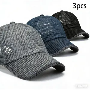 3Pcs Breathable Mesh Baseball CapsTrending Gorpcore Aesthetic Full Mesh Quick-Dry Sun Hats Adjustable Lightweight UV Protection Hats for Summer Outdoor Workout Running Golf Fishing