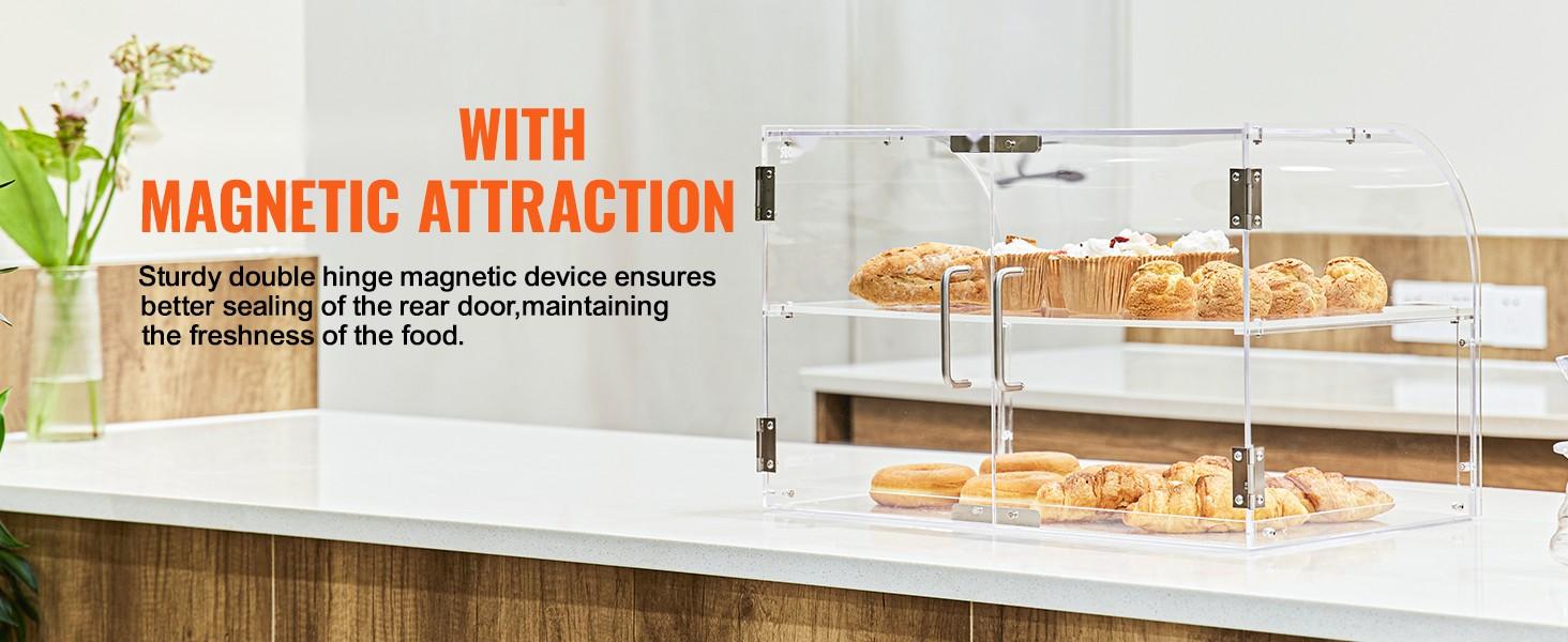 Pastry Display Case, 2-Tier Commercial Countertop Bakery Display Case In Clear Acrylic With Rear Door Access And Removable Shelves, Keeps Donuts, Bagels, Cakes, And Cookies Fresh, 22 x 14 x 14 Inches, Lightweight And Easy To Clean