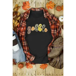 Black gobble Sequin Letter Graphic Thanksgiving T Shirt