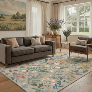 Area Rugs for Living Room Machine Washable, Non Slip Low Pile Modern Floral Rugs, Vintage Carpet for Bedroom Dining Room Office, Pinkish Gray Floral - Multi