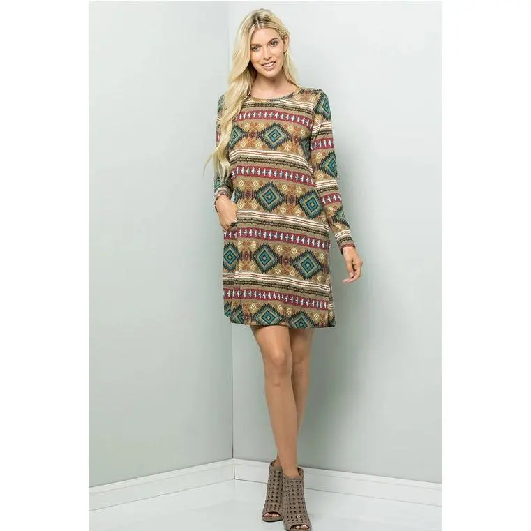 Aztec Print Sweater Dress