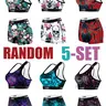 Random Women's 5 Sets Halloween Skull Print Sports Bra & High-Waist Shorts Set, Breathable Elastic Activewear for Gym, Workout & Running, Fitness Shorts Set