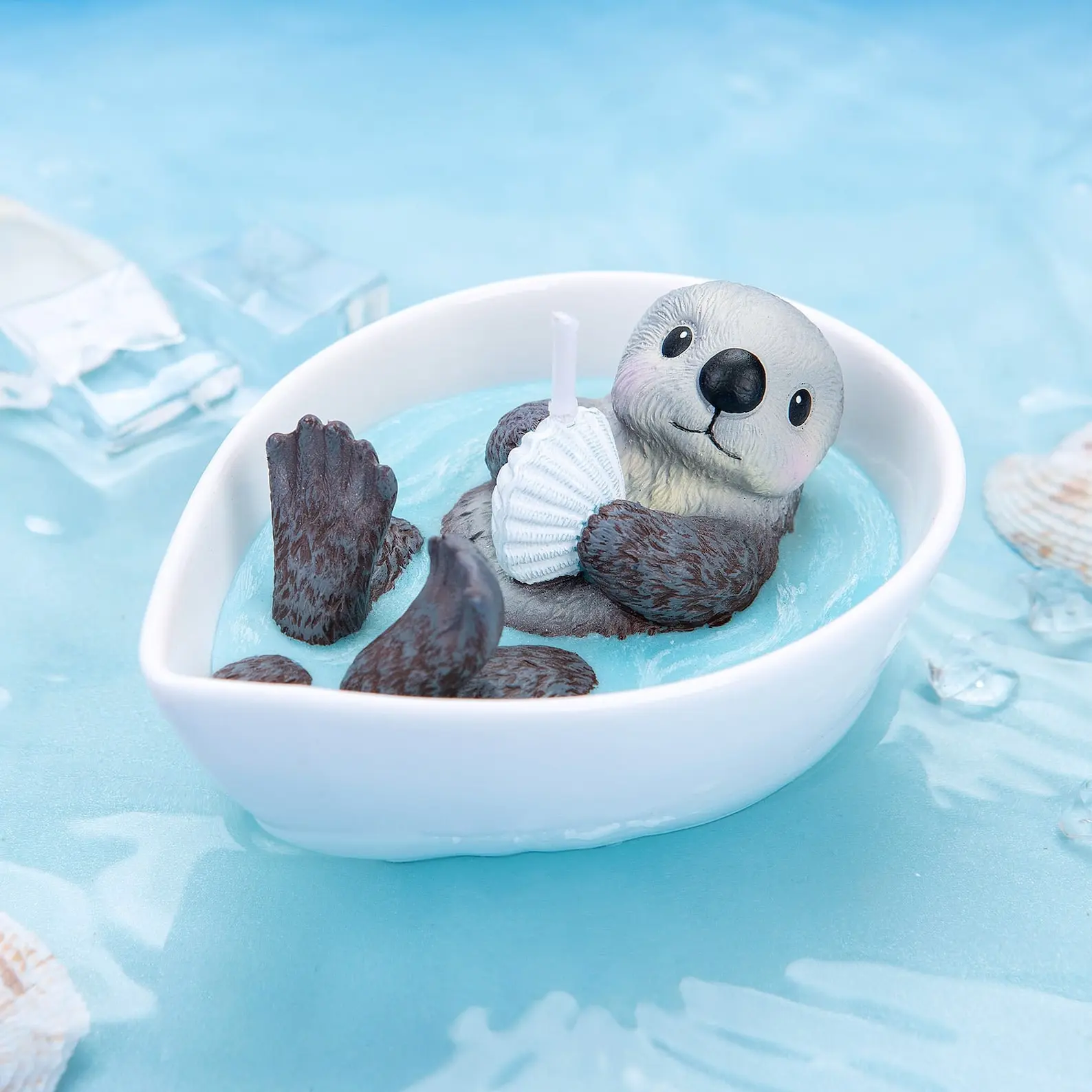 Sea Otter Holding Sea Shell Scented Candle