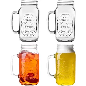 24 OZ Mason Jar Drinking Glasses for Party Beverages with Comfortable Handle Easy to Clean in the Dishwasher 4Pack Tumbler Kitchenware Drinkware Tin Ice