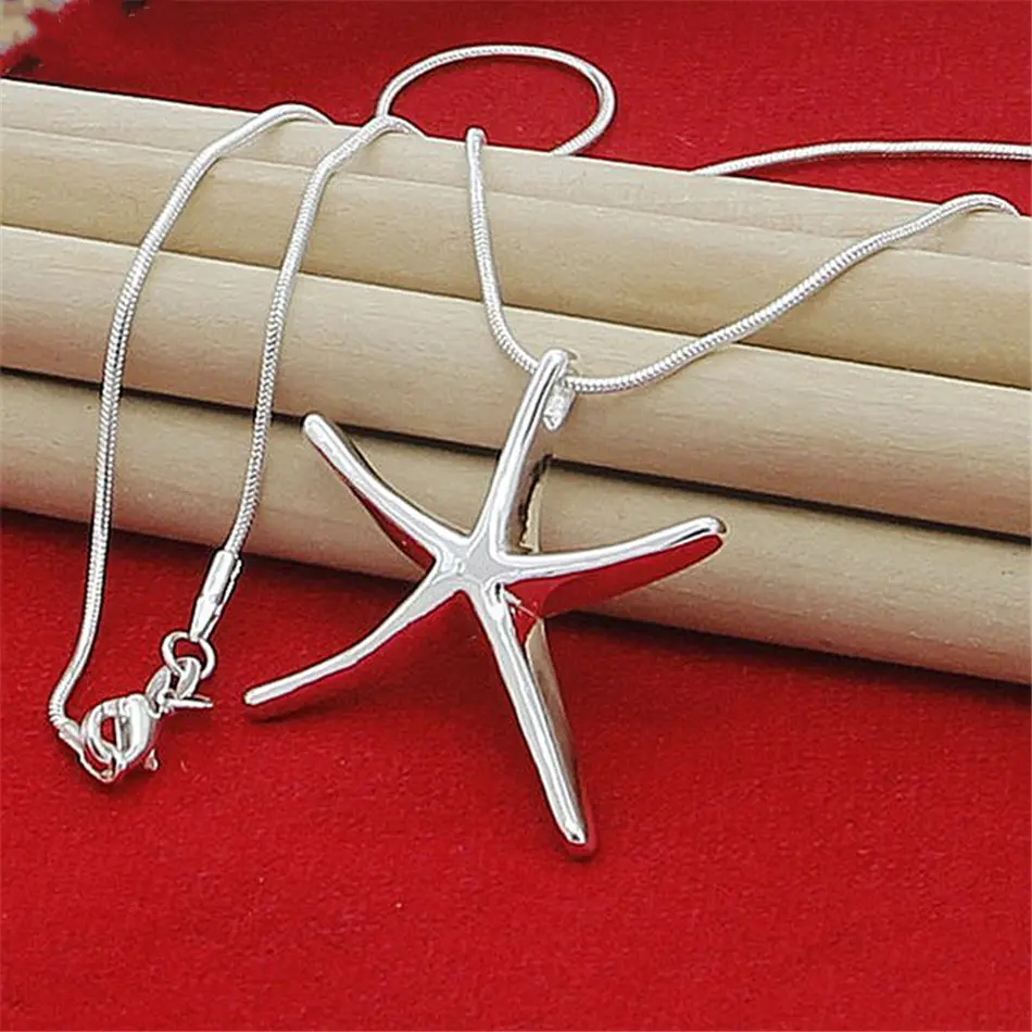 40-75cm 925 Sterling Silver Fine Designer Star Starfish Necklace Jewelry Fashion Cute Chain Women Lady Wedding Accessories