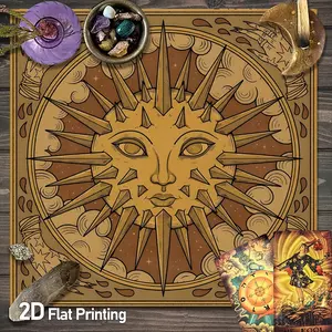 Celestial Sun Tarot Card Tablecloth | Golden Sun Face Design Altar Tablecloth | Witchcraft Astrology Altar Cloths | Crystal Grid Meditation Table Cloth |100% Polyester Material Protective Card Surface