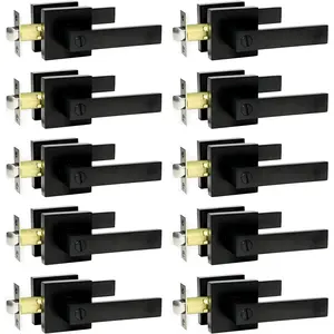 Bedroom/Bathroom Door Handles Levers Square Plate Interior  Door Locksets,Matte Black (10 Pack)