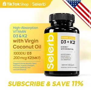 Selerb Vitamin D3 K2 – 10,000 IU D3 + 200 mcg MK-7 with Virgin Coconut Oil – Bone, Heart & Immune Support – 120 Softgels Healthcare Bathroom Calcium