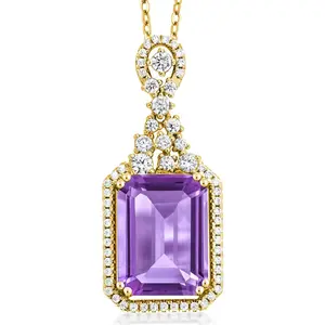 Gem Stone King 5-10 Cttw Emerald Cut Pendant Necklace For Women | 18K Yellow Gold Plated Silver | 14X10MM Gemstone Birthstone | With 18 Inch Silver Chain