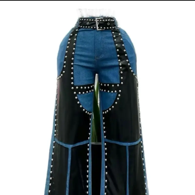 Leather Western Jeans Women’s Womenswear Bottom With Decorative Design