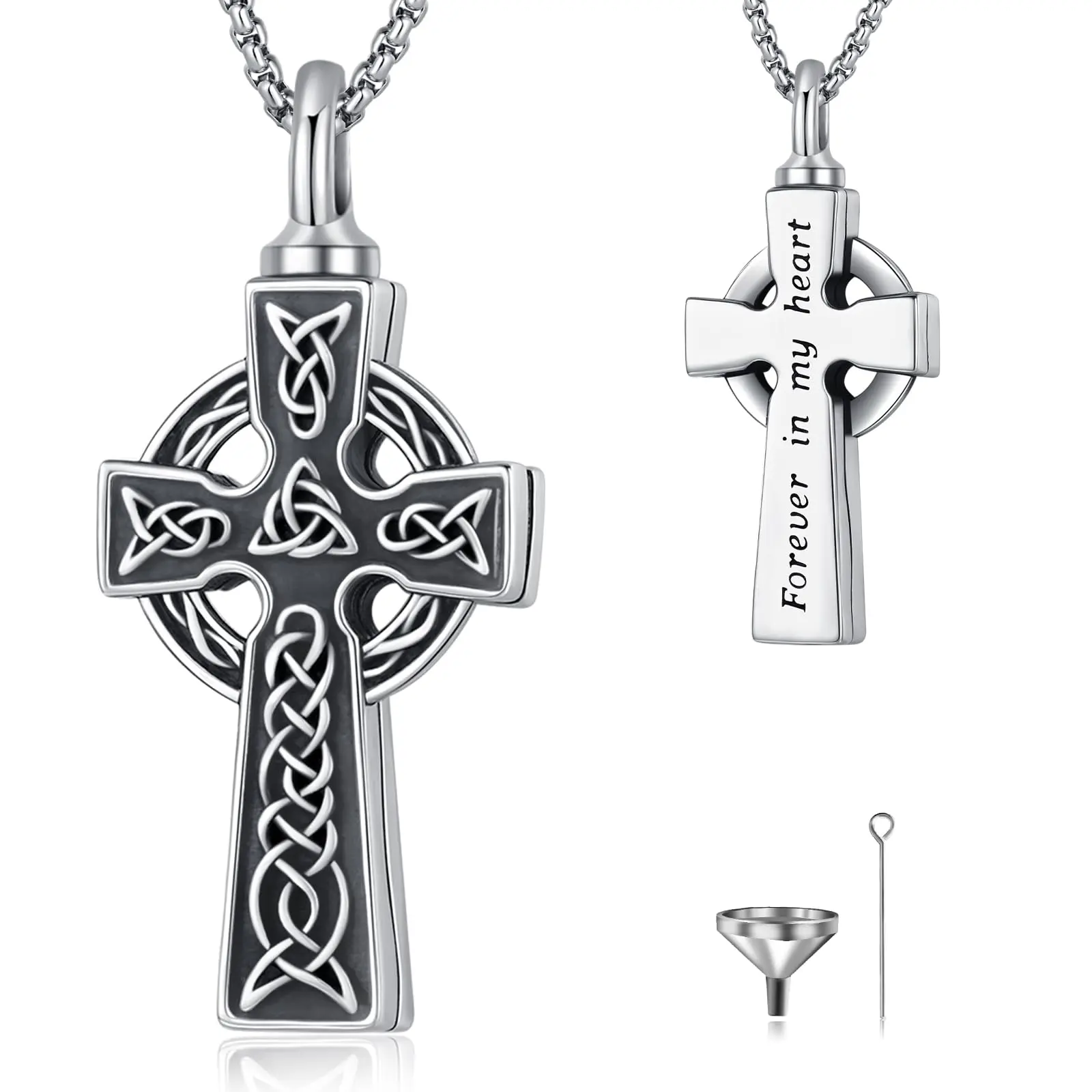 Thanches Cremation Jewelry keepsakes 925 Sterling Silver Memorial Cross Celtic Pendant for Pet Cat Dog Ashes Keepsakes Comforting Accessories Gift