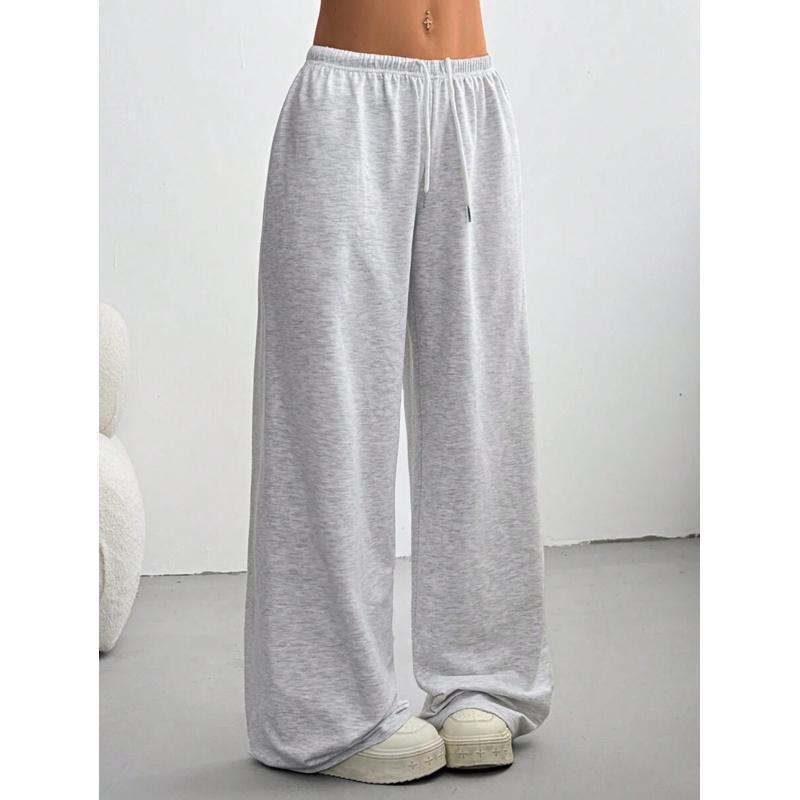 Women's Summer Simple Front Tie Loose Sweatpants, Casual Daily Wear Graduation,Back To School Outfits,Back To School Fabric Womenswear Bottom Drawstring Grey Leg Straight Basic Spring Minimalist Elastic original camo pants girl linen pants Trouser
