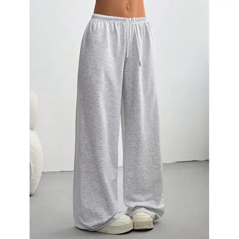 Women's Summer Simple Front Tie Loose Sweatpants, Casual Daily Wear Graduation,Back To School Outfits,Back To School Fabric Womenswear Bottom Drawstring Grey Leg Straight Basic Spring Minimalist Elastic original camo pants girl linen pants Trouser
