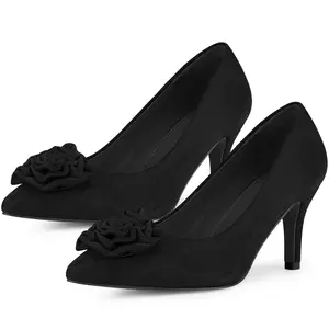 BLISSFUL STEP Women's Flower Closed Pointed Toe Stiletto Heels Shoes Pumps