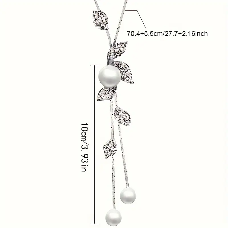 1pc Imitation Pearl Leaf Tassel Lariat Necklace Elegant Style Y Shape Long Necklace Sweater Chain Jewelry