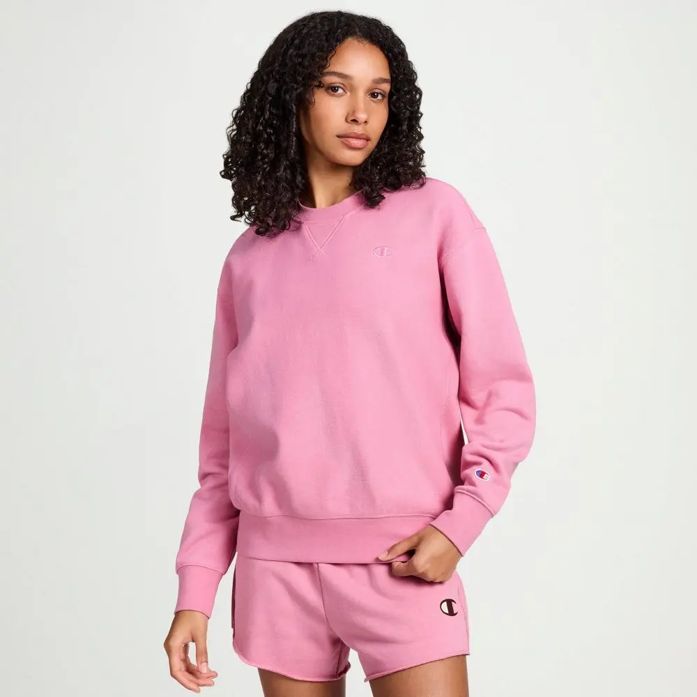 open lace back dress Champion Women's Printed Reverse Weave Long Sleeve Crew Neck Dress, champion  Script Pink Candy/White, S at Amazon Women's Clothing store