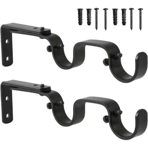 Heavy Duty Curtain Rod Brackets - Adjustable Double Rod Holders, 1 Inch (2 PCS, Black)
