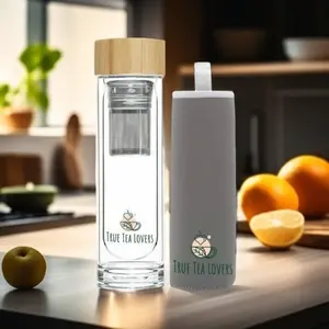 17oz Glass Bottle with Tea Infuser and Non Slip Gray Neoprene Sleeve