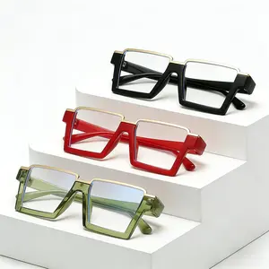 3-Pairs large frame geometric square thick frame glasses, anti blue light and anti fatigue glasses, trendy hip-hop glasses suitable for work and daily wear, unisex glasses