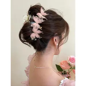 Women's Elegant Rhinestone Decorated Butterfly Design Hair Claw, Exquisite Trendy Hair Claw, Fashionable Hair Accessories for Women & Girls