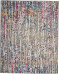 HomeRoots 385355 8x10 ft. Ivory Abstract Strip Area Rug, Bright-Colored, Color-Shading, Mixed-Texture, Pale Household Textile Carpet, Bright-Colored Area Rugs, Color-Shading Area Rugs