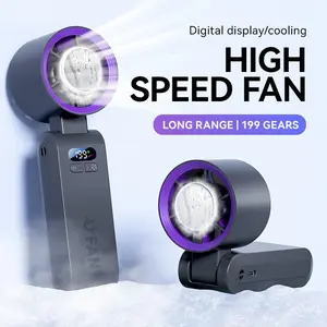 High-Speed Turbine Handheld Ice Cooling Fan, Digital Display Foldable Portable Neck Hanging, Compact Personal Cooler for On-The-Go Use, USB Rechargeable Fan